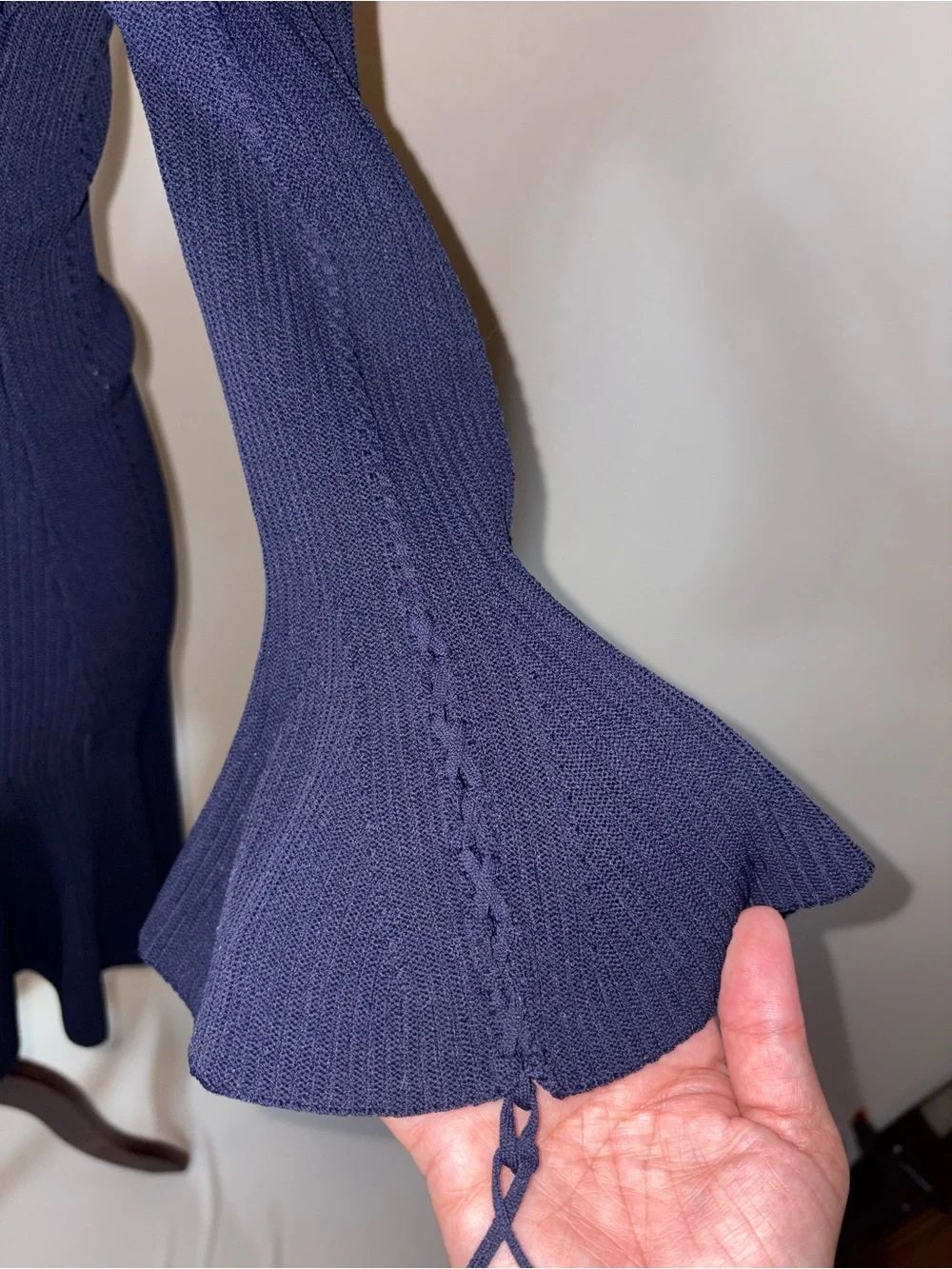 Johnathan Simkhai V-Neck Linked Rib Knit Flared Dress with Lace Up Details Sz S - Picture 7 of 9